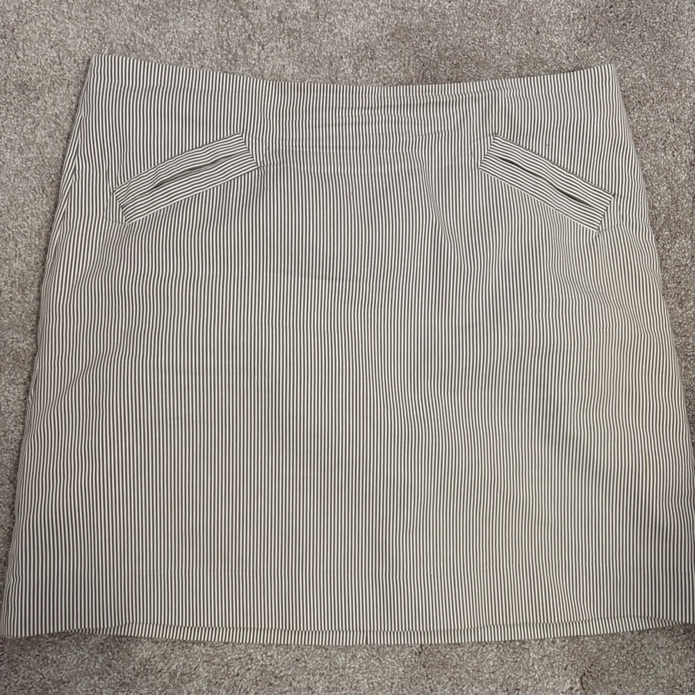 Striped tan and ivory lined seersucker skirt